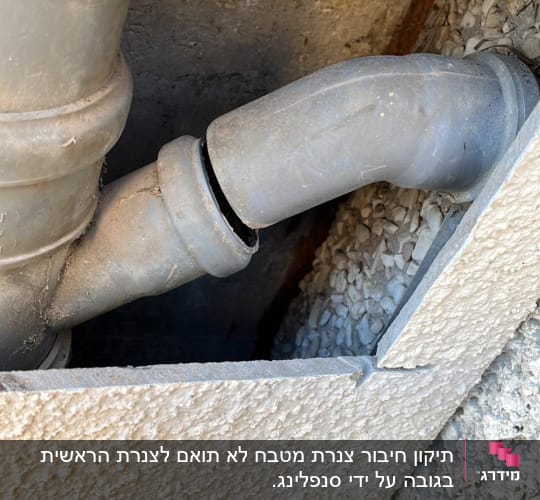 צינור פלסטיק אפור עם חיבור רופף בקיר